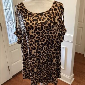 Leopard Print Cold Shoulder Top